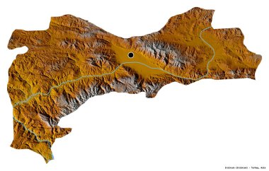 Türkiye 'nin Erzincan ilçesi, başkenti beyaz arka planda izole edilmiş. Topografik yardım haritası. 3B görüntüleme