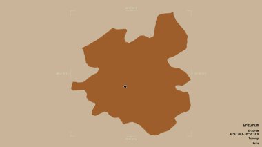 Türkiye 'nin Erzurum ilçesi bir sınır kutusunun sağlam bir arka planında izole edilmiş durumda. Etiketler. Desenli dokuların bileşimi. 3B görüntüleme