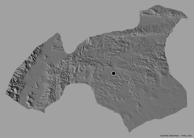 Türkiye 'nin Gaziantep eyaleti, başkenti katı renk arkaplanına izole edilmiş. Çift seviyeli yükseklik haritası. 3B görüntüleme