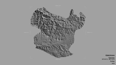 Türkiye 'nin Gumushane ilçesi bir sınır kutusunda sağlam bir arka planda izole edilmiş durumda. Etiketler. Çift seviyeli yükseklik haritası. 3B görüntüleme