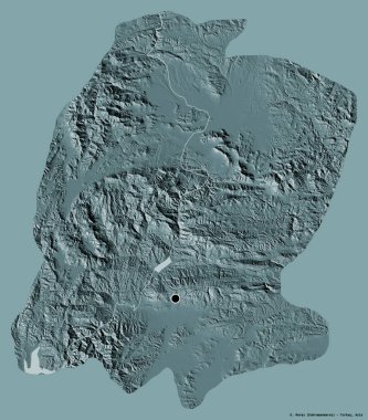Türkiye 'nin K.Maras kenti, başkenti katı renk arka planına izole edilmiştir. Renkli yükseklik haritası. 3B görüntüleme