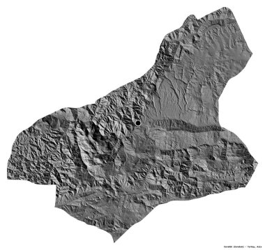 Türkiye 'nin Karabuk ilçesinin başkenti beyaz arka planda izole edilmiştir. Çift seviyeli yükseklik haritası. 3B görüntüleme