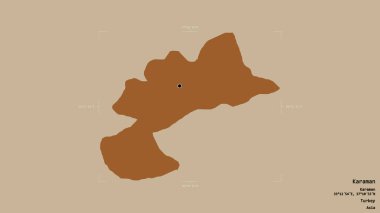 Türkiye 'nin Karaman ilçesi, jeoreferatlı bir sınır kutusunda sağlam bir zemin üzerinde izole edildi. Etiketler. Desenli dokuların bileşimi. 3B görüntüleme