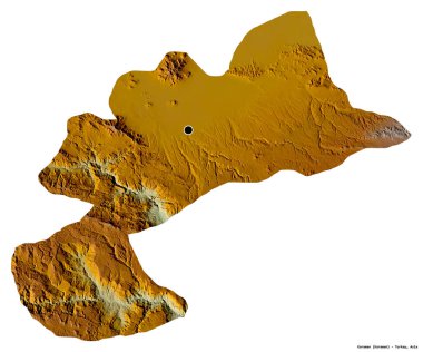 Türkiye 'nin Karaman ilçesinin başkenti beyaz arka planda izole edilmiştir. Topografik yardım haritası. 3B görüntüleme