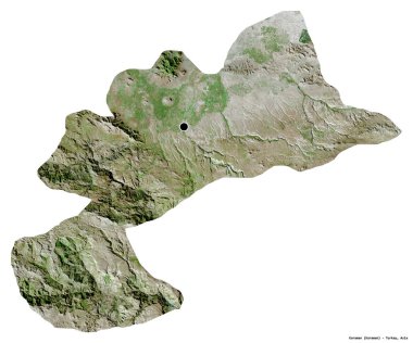 Türkiye 'nin Karaman ilçesinin başkenti beyaz arka planda izole edilmiştir. Uydu görüntüleri. 3B görüntüleme