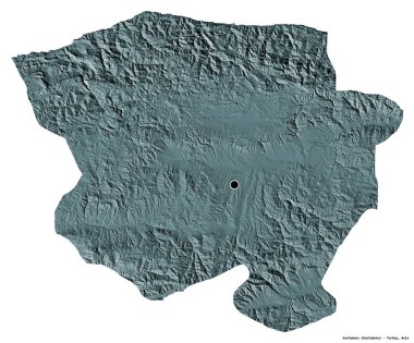Türkiye 'nin Kastamonu ilinin başkenti beyaz arka planda izole edilmiştir. Renkli yükseklik haritası. 3B görüntüleme
