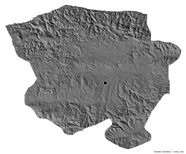 Türkiye 'nin Kastamonu ilinin başkenti beyaz arka planda izole edilmiştir. Çift seviyeli yükseklik haritası. 3B görüntüleme