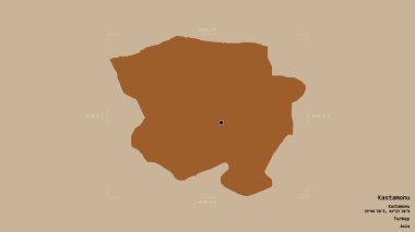 Türkiye 'nin Kastamonu ilçesi bir sınır kutusunda sağlam bir zemin üzerinde izole edilmiş durumda. Etiketler. Desenli dokuların bileşimi. 3B görüntüleme