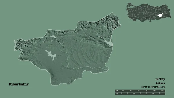 Forma Diyarbakr Provincia Turquía Con Capital Aislada Sobre Fondo Sólido —  Fotos de Stock