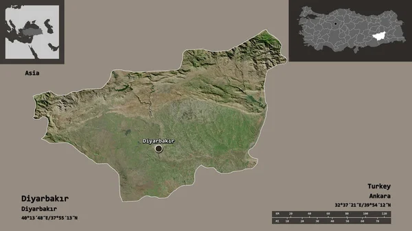 Forma Diyarbakr Provincia Turquía Capital Escala Distancia Vistas Previas Etiquetas — Foto de Stock