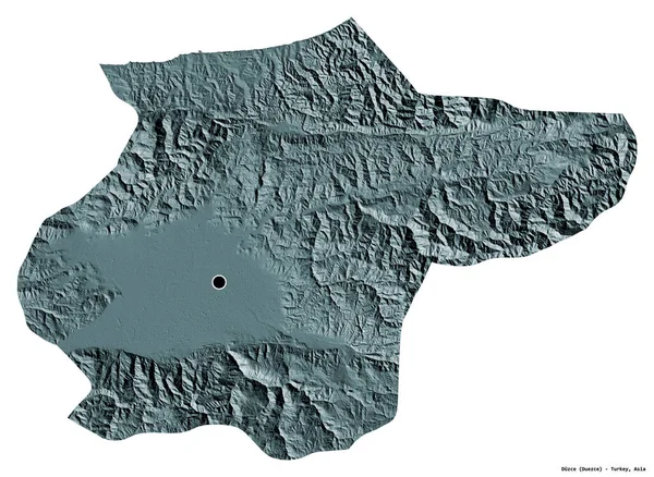 土耳其的Duzce形状 其首都被白色背景隔离 彩色高程图 3D渲染 — 图库照片