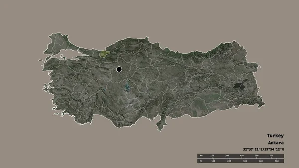 土耳其以首都 主要区域分部和分隔的Duzce地区为首都的专制形态 卫星图像 3D渲染 — 图库照片
