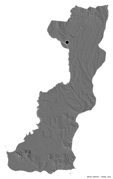 Форма Эдирне Провинции Турции Столицей Изолированной Белом Фоне Карта Рельефа — стоковое фото