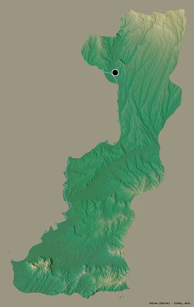 トルコの州であるEdirneの形は その首都がしっかりとした色の背景に隔離されています 地形図 3Dレンダリング — ストック写真