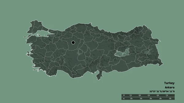 Desaturerad Form Turkiet Med Dess Huvudstad Huvudsakliga Regionala Uppdelning Och — Stockfoto