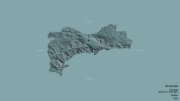 Oblast Erzincan Provincie Turecko Izolovaná Pevném Pozadí Georeferenčním Hraničním Poli — Stock fotografie