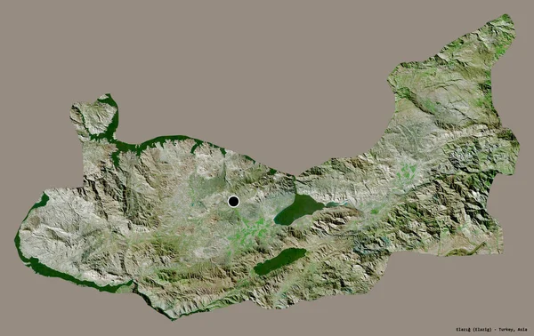 トルコの州であるElazgの形で その首都はしっかりとした色の背景に隔離されています 衛星画像 3Dレンダリング — ストック写真