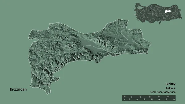 Gestalt Von Erzincan Provinz Der Türkei Mit Seiner Hauptstadt Isoliert — Stockfoto