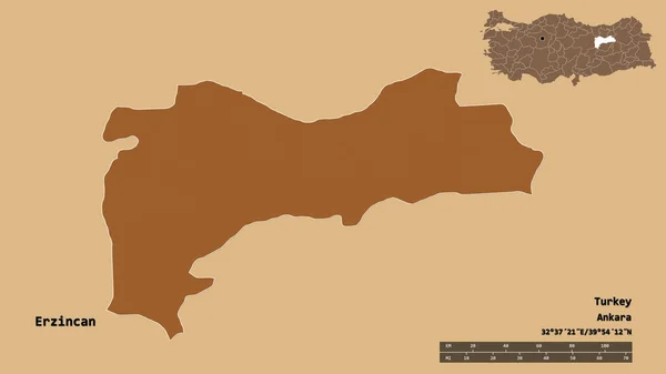 Forma Erzincan Província Turquia Com Sua Capital Isolada Fundo Sólido — Fotografia de Stock