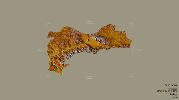 土耳其Erzincan地区 在一个地理参照框的坚实背景上被隔离 地形浮雕图 3D渲染 — 图库照片