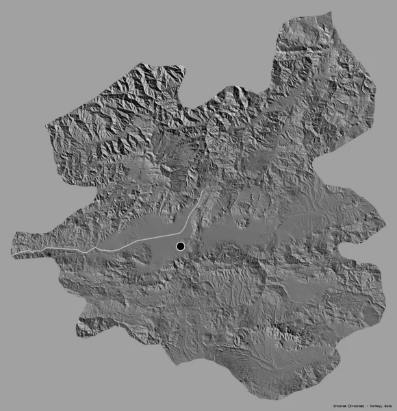 土耳其Erzurum的形状 其首都以纯色背景隔离 Bilevel高程图 3D渲染 — 图库照片