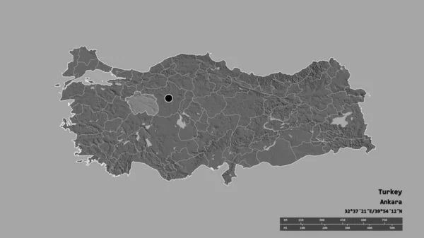 Forme Dénaturée Turquie Avec Capitale Principale Division Régionale Région Séparée — Photo