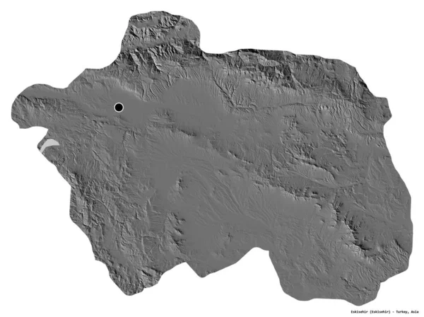 トルコの州 エスキシェヒルの形状は その首都は白い背景に隔離されています 標高マップ 3Dレンダリング — ストック写真
