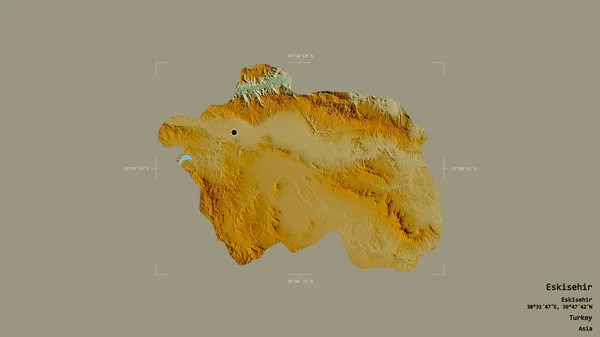 土耳其Eskisehir地区 以坚实的背景隔离在一个地理参考方块中 地形浮雕图 3D渲染 — 图库照片
