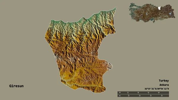 Forma Giresun Provincia Turchia Con Sua Capitale Isolata Uno Sfondo — Foto Stock