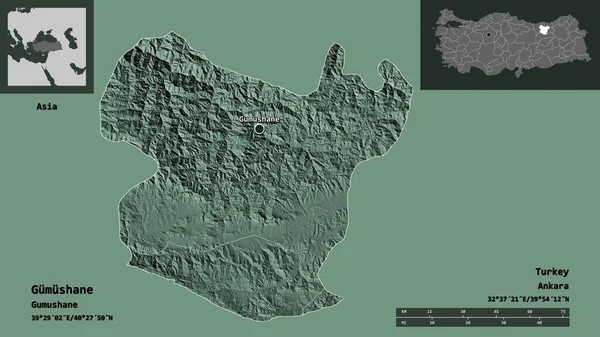 Forme Gumushane Province Turquie Capitale Échelle Distance Aperçus Étiquettes Carte — Photo