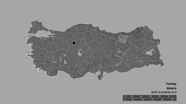 Die Ungesättigte Form Der Türkei Mit Ihrer Hauptstadt Der Wichtigsten — Stockfoto