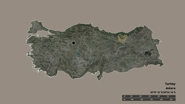 土耳其以首都 主要区域分部和分离的Gumushane地区为首都的专制形态 卫星图像 3D渲染 — 图库照片