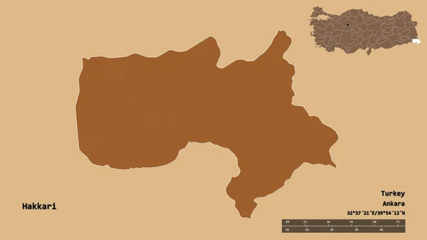 Форма Хаккари Провинция Турции Столицей Изолированы Прочном Фоне Дистанционный Масштаб — стоковое фото