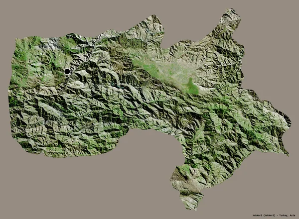 トルコ共和国のハカリ州の形で その首都はしっかりとした色の背景に隔離されています 衛星画像 3Dレンダリング — ストック写真