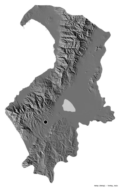 Forma Hatay Provincia Turcia Capitala Izolată Fundal Alb Harta Altitudinii — Fotografie, imagine de stoc