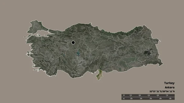 主要な地域部門と分離ハタイ地域とトルコの荒廃した形 ラベル 衛星画像 3Dレンダリング — ストック写真