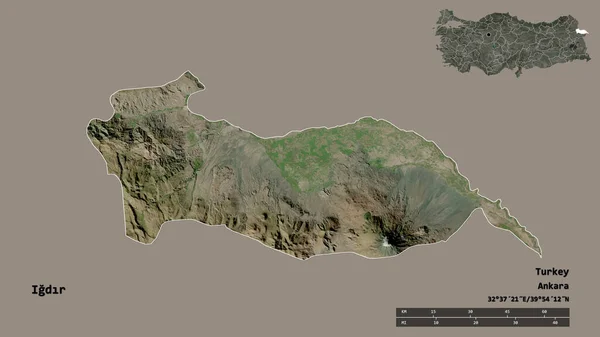 土耳其Igdr的形状 其首都孤立在坚实的背景下 距离尺度 区域预览和标签 卫星图像 3D渲染 — 图库照片