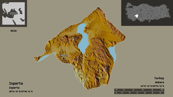 Forma Isparta Provincia Turquía Capital Escala Distancia Vistas Previas Etiquetas — Foto de Stock