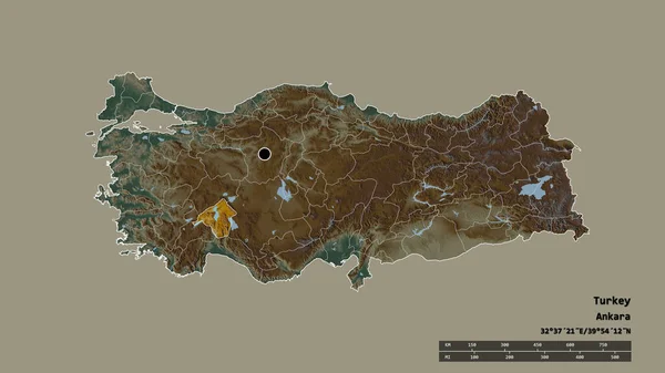土耳其以其首都 主要区域分部和分离的岛屿地区为首都的绝望状态 地形浮雕图 3D渲染 — 图库照片