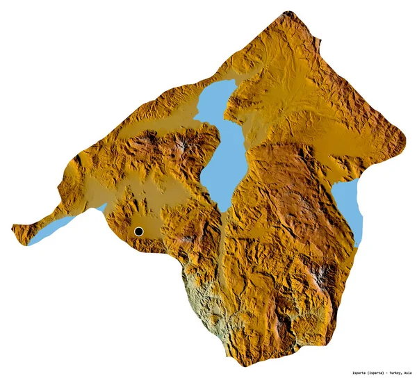 トルコの州 イスパルタの形状は その首都は白い背景に隔離されています 地形図 3Dレンダリング — ストック写真