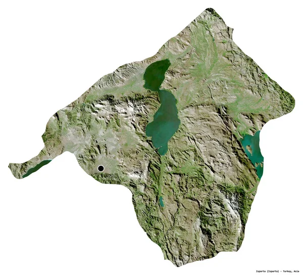 トルコの州 イスパルタの形状は その首都は白い背景に隔離されています 衛星画像 3Dレンダリング — ストック写真