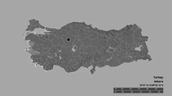 Die Ungesättigte Form Der Türkei Mit Ihrer Hauptstadt Ihrer Wichtigsten — Stockfoto