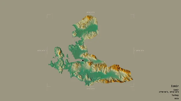 土耳其伊兹密尔地区 以坚实的背景隔离在一个地理参照盒中 地形浮雕图 3D渲染 — 图库照片