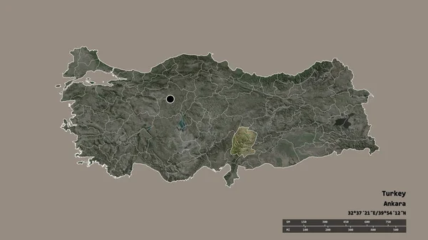 Обесцвеченная Форма Турции Столицей Главным Региональным Делением Отделенным Районом Марас — стоковое фото