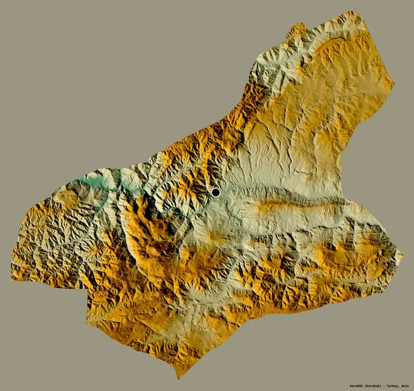 トルコの州カラブクの形は その首都はしっかりとした色の背景に隔離されています 地形図 3Dレンダリング — ストック写真