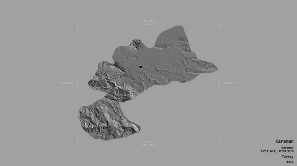 土耳其卡拉曼省的一个地区 以坚实的背景隔离在一个地理参考的包围箱中 Bilevel高程图 3D渲染 — 图库照片