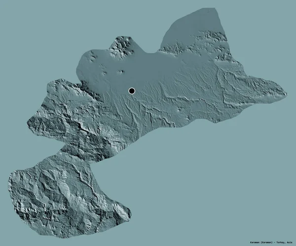 土耳其卡拉曼省的形状 其首都被隔离在纯色的背景下 彩色高程图 3D渲染 — 图库照片