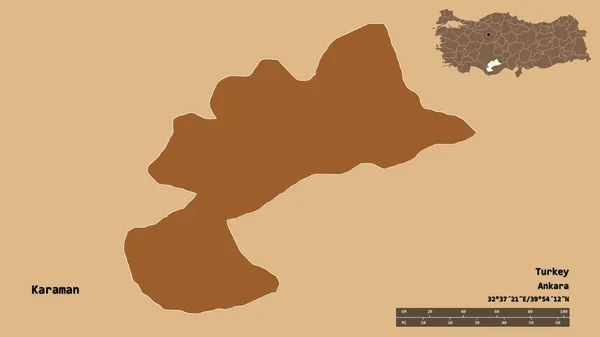 Form Karaman Provinsen Turkiet Med Dess Huvudstad Isolerad Solid Bakgrund — Stockfoto
