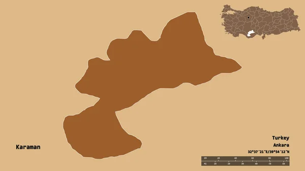 Forma Karaman Provincia Turquía Con Capital Aislada Sobre Fondo Sólido — Foto de Stock