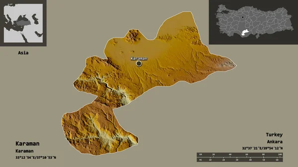 Gestalt Von Karaman Provinz Der Türkei Und Ihrer Hauptstadt Entfernungsskala — Stockfoto